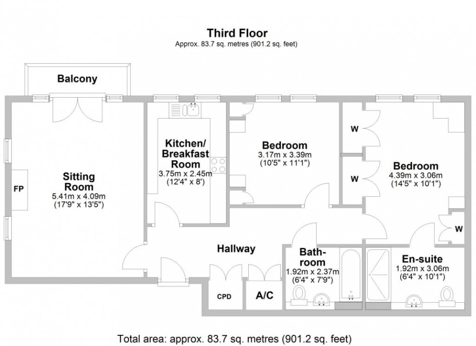 Floorplan for Newbold Court, Binswood Avenue, Leamington Spa, CV32